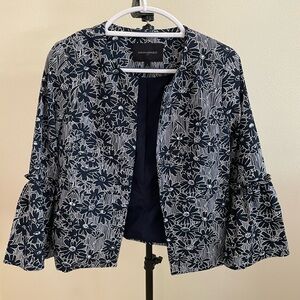 Banana Republic Navy and White Floral Open-Front Blazer